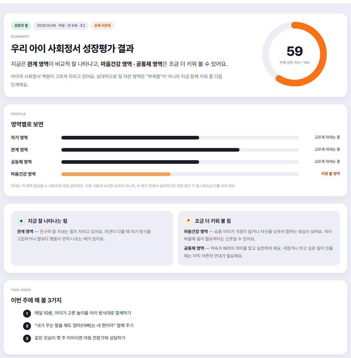 성장평가 결과 리포트 예시